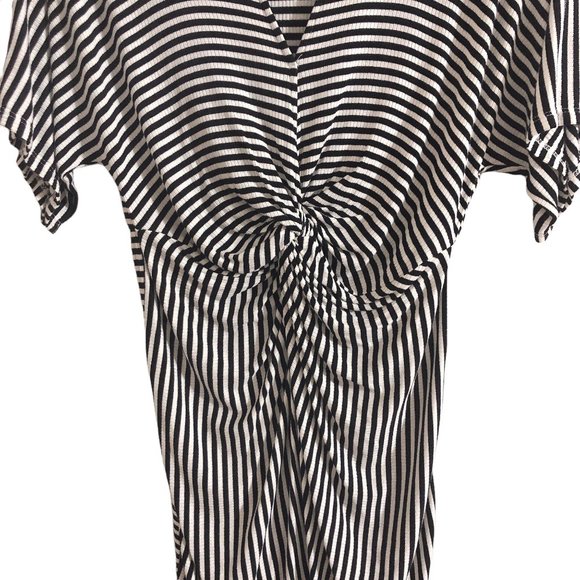 Potter's Pot Knot Front Black White Striped Dolman Sleeve Dress M - Picture 7 of 9